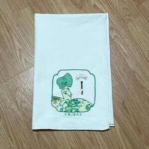 Vintage Flour Sack Embroidered Friday Green Bonnet Girl Tablecloth 39x29